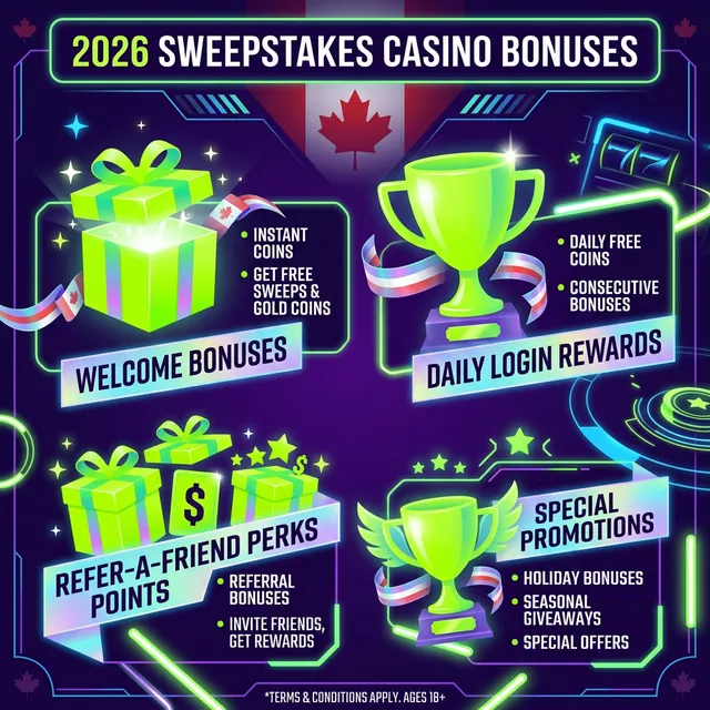 Sweepstakes casino bonus methods Canada 2026