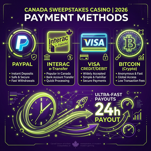 Sweepstakes casino payout methods Canada 2026