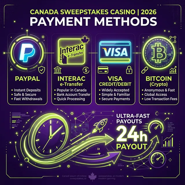 Sweepstakes casino payout methods Canada 2026